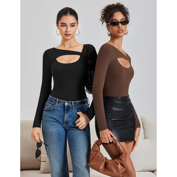 ⚡Avidlove Women’s Long Sleeve Bodysuit Scoop Neck Cutout Slim Fit Shapewear - Picture 5 of 6